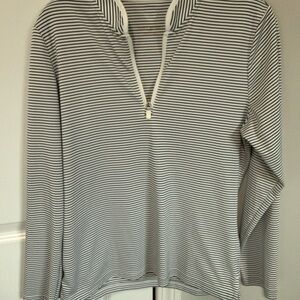 Tory Burch Sport Black and White Striped Quarter Zip Top